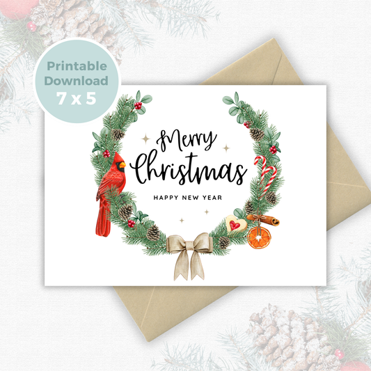 Printable Christmas Card - Wreath