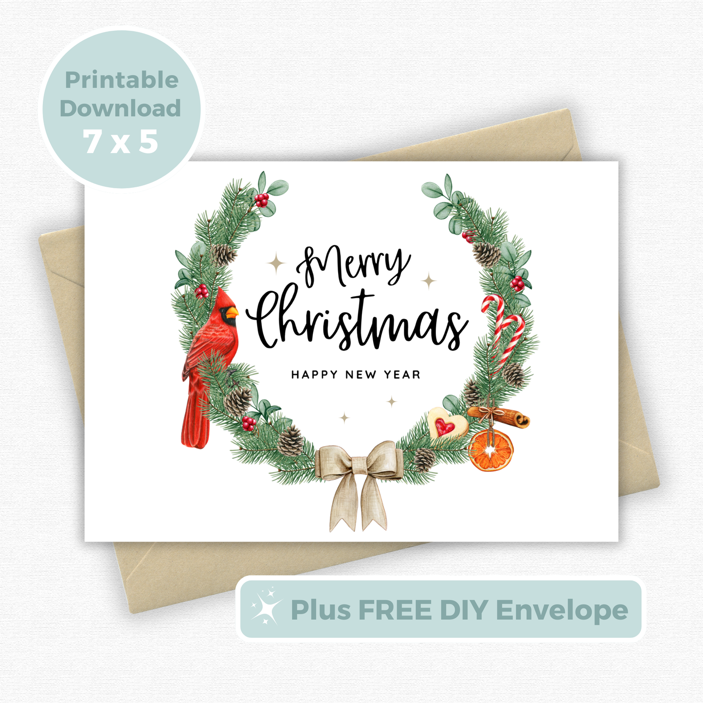 Printable Christmas Card - Wreath