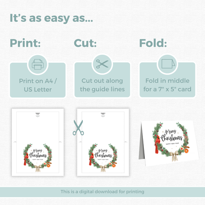 Printable Christmas Card - Wreath