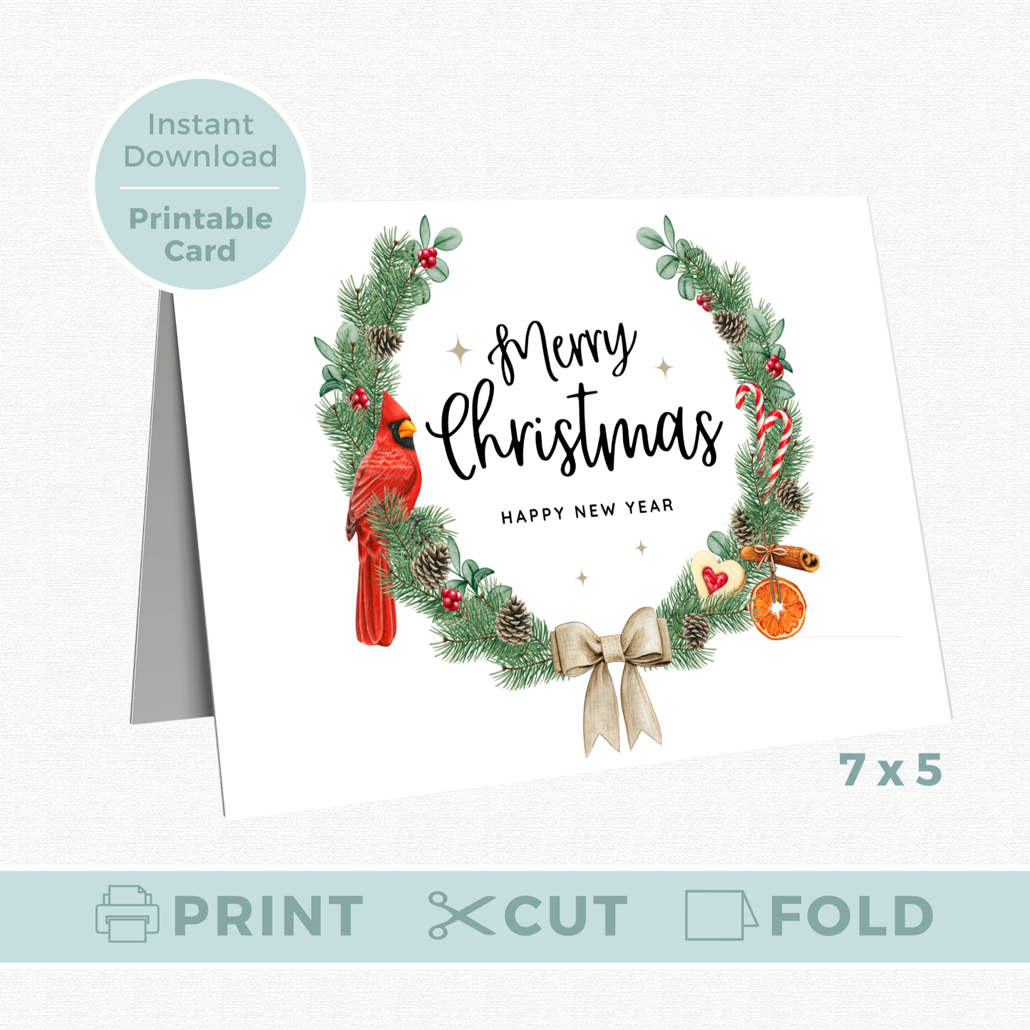 Printable Christmas Card - Wreath