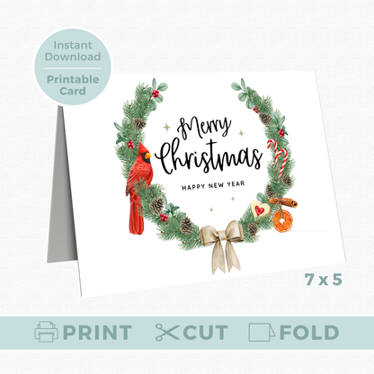 Printable Christmas Card - Wreath