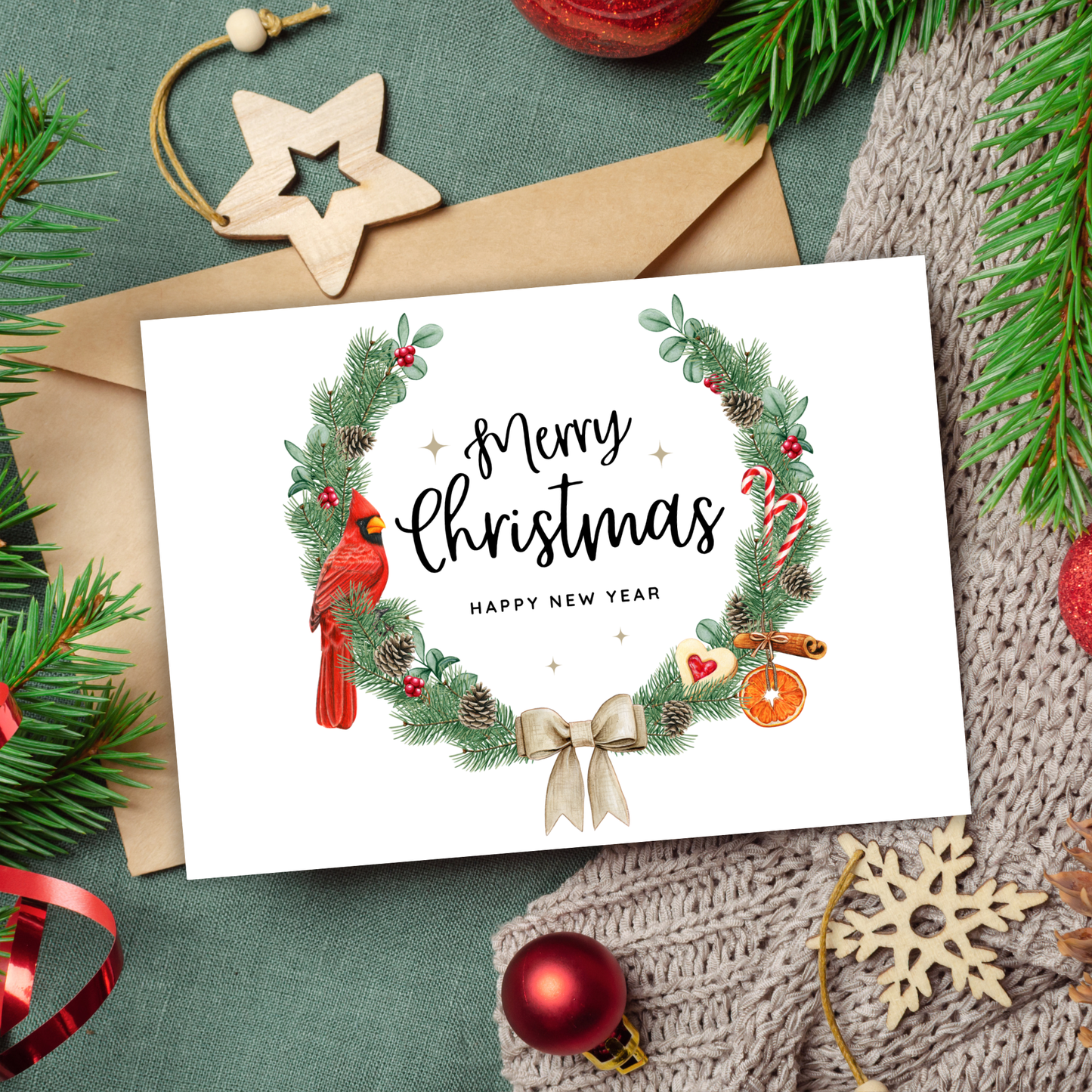 Printable Christmas Card - Wreath