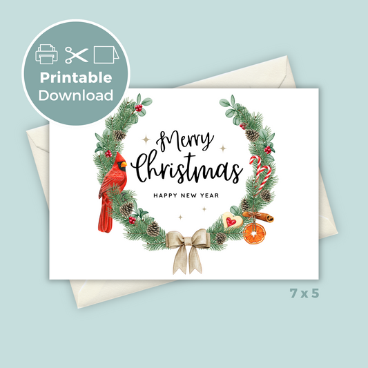 Printable Christmas Card - Wreath