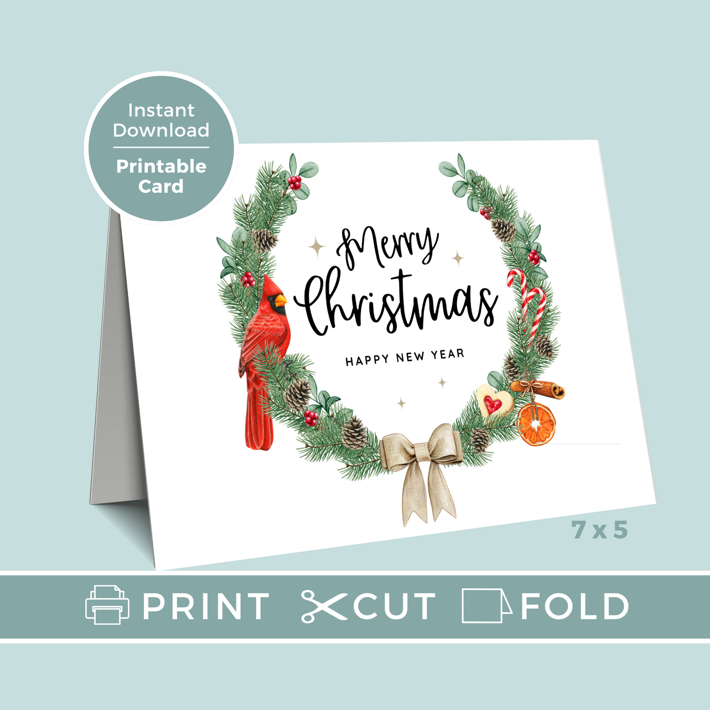 Printable Christmas Card - Wreath