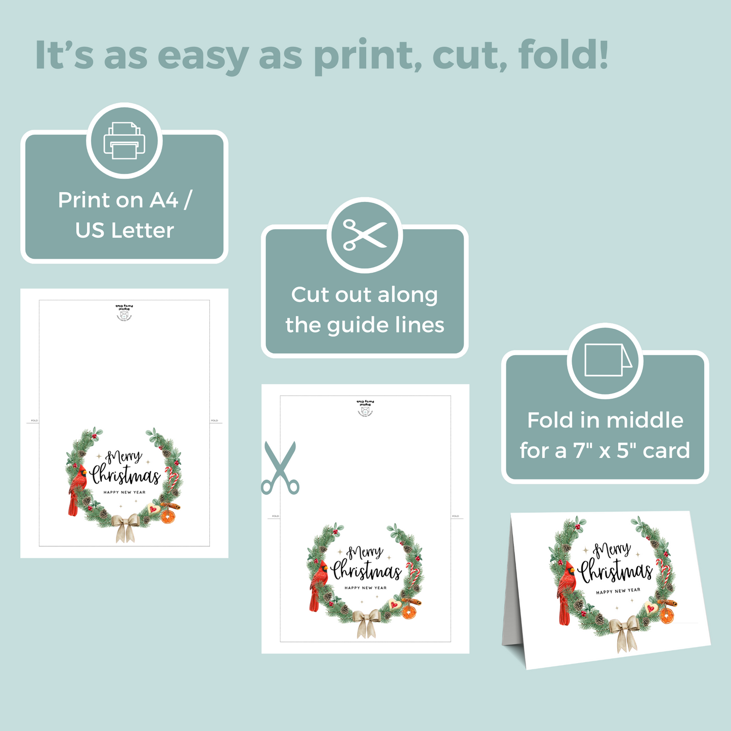 Printable Christmas Card - Wreath