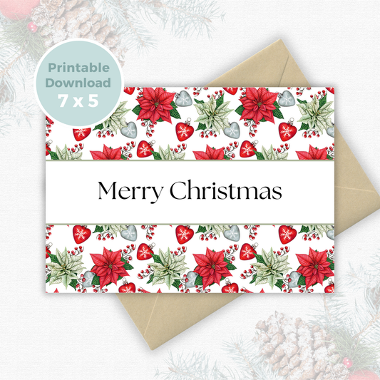 Printable Christmas Card - Red & Green Flowers