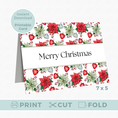Printable Christmas Card - Red & Green Flowers