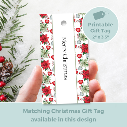 Printable Christmas Card - Red & Green Flowers