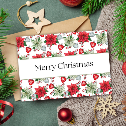 Printable Christmas Card - Red & Green Flowers