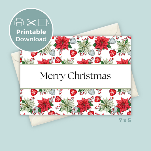 Printable Christmas Card - Red & Green Flowers