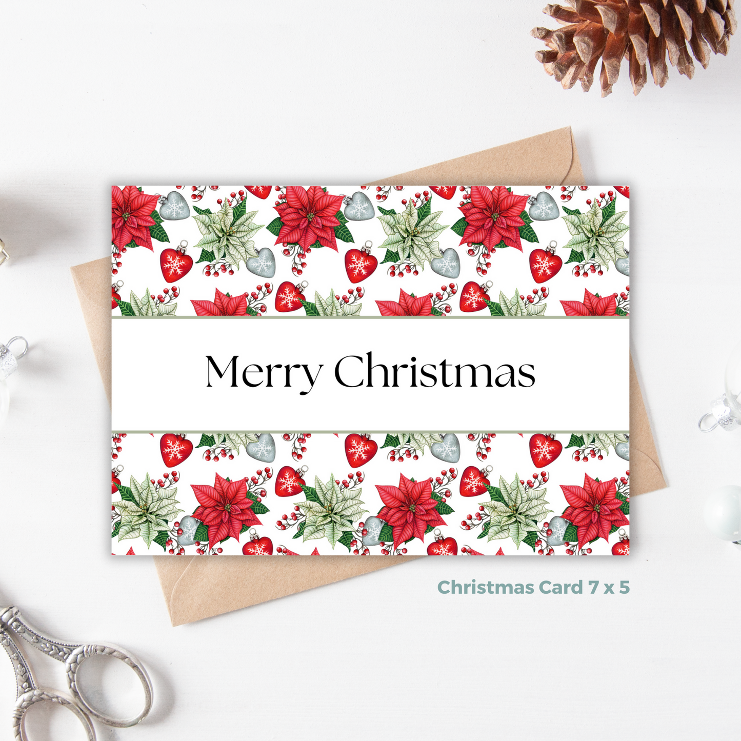 Printable Christmas Card - Red & Green Flowers