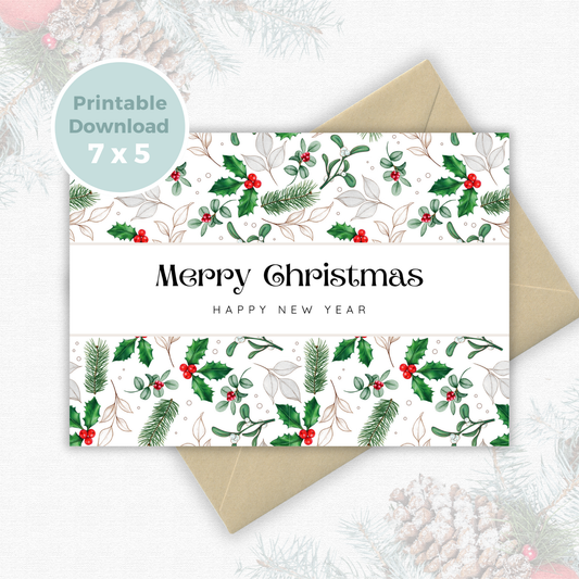 Printable Christmas Card - Holly & Berries