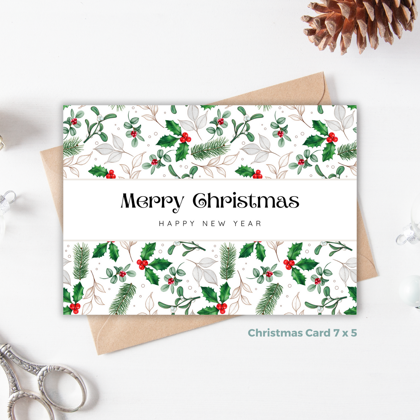 Printable Christmas Card - Holly & Berries