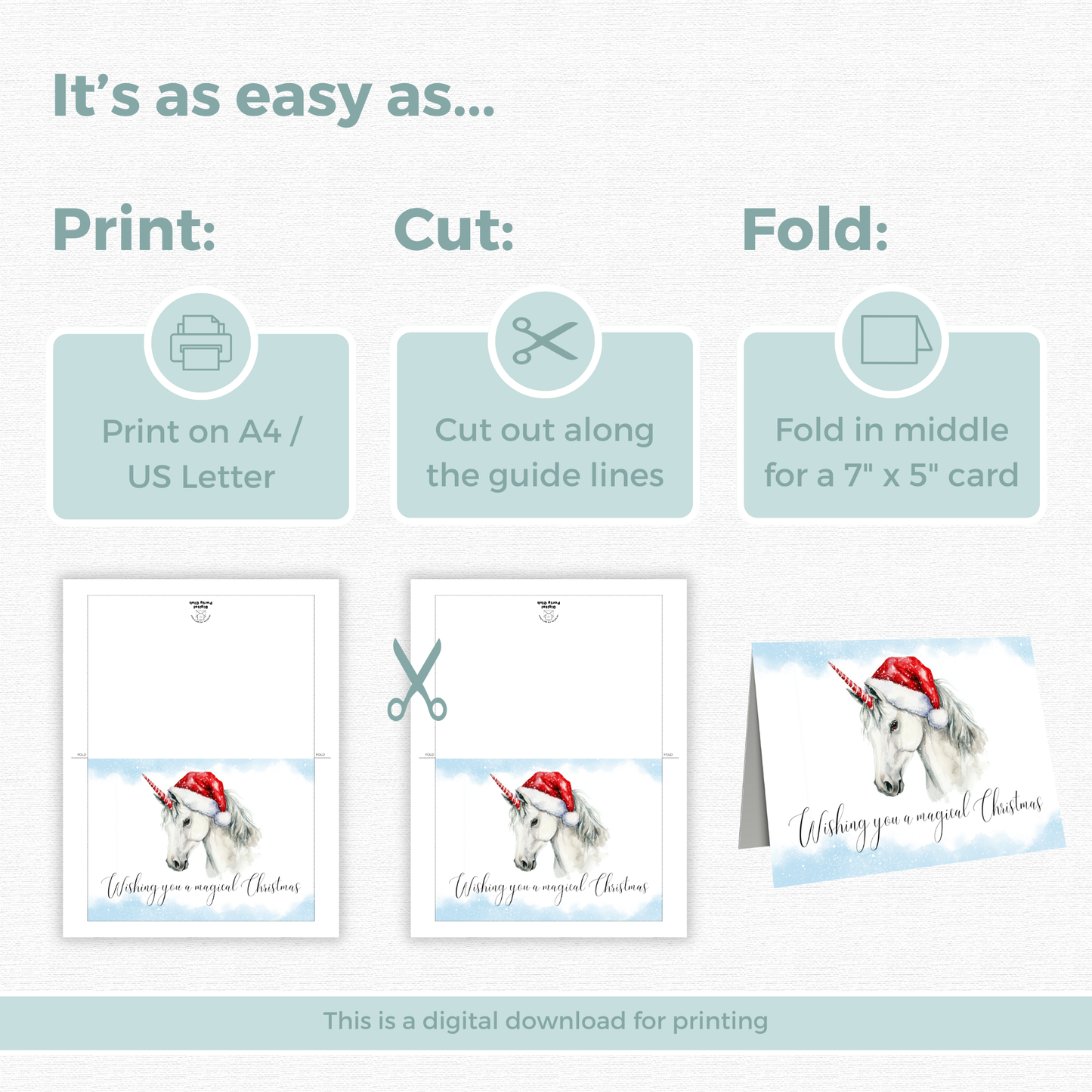 Printable Christmas Card - Unicorn