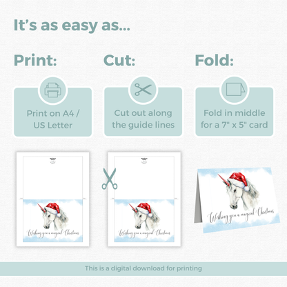 Printable Christmas Card - Unicorn