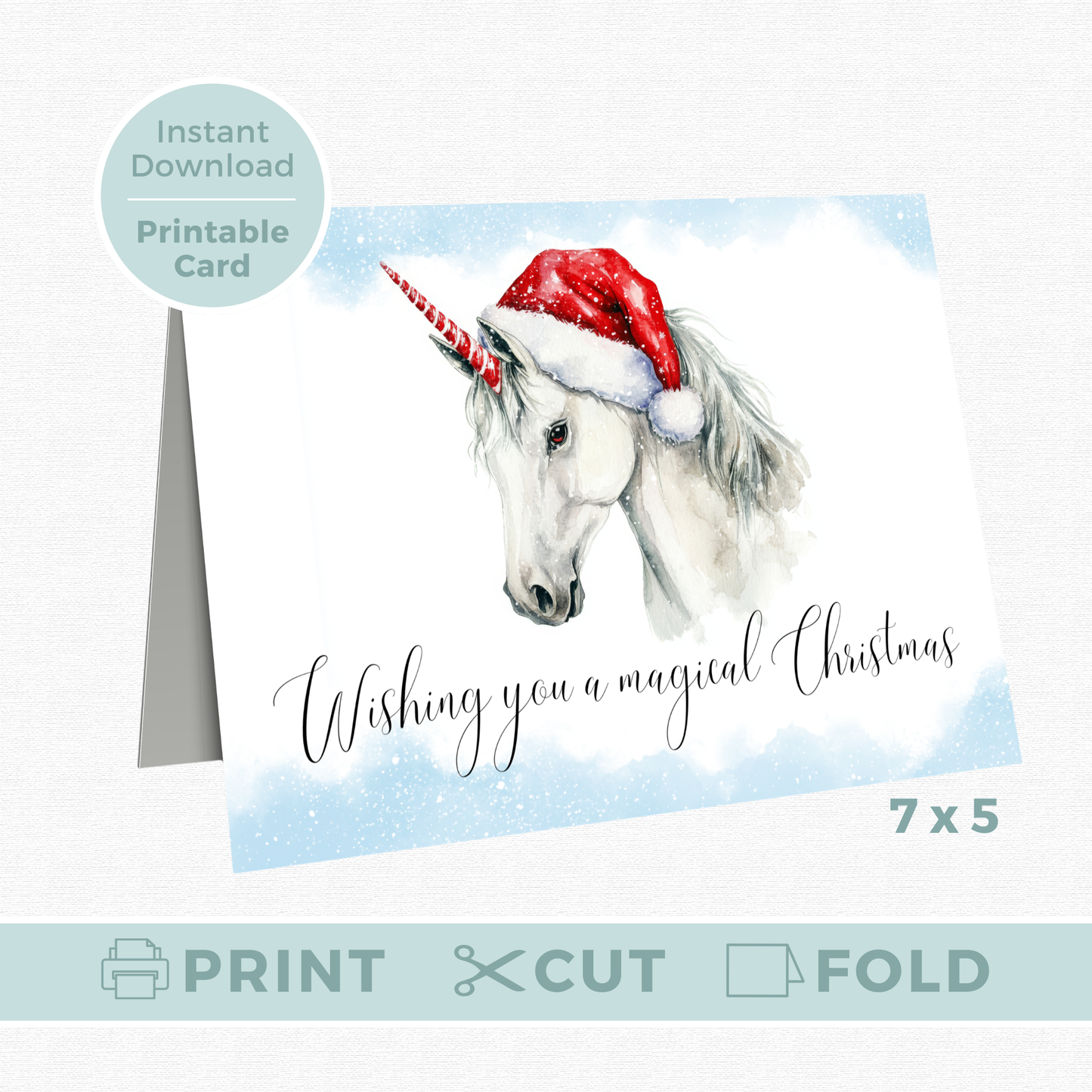 Printable Christmas Card - Unicorn