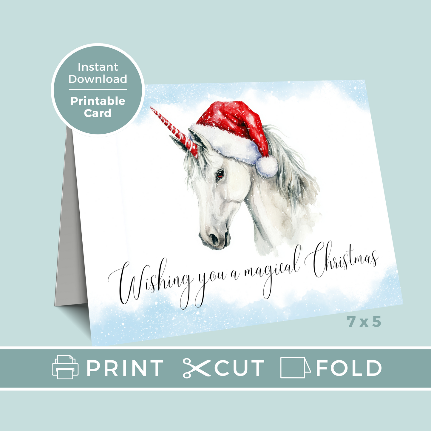 Printable Christmas Card - Unicorn