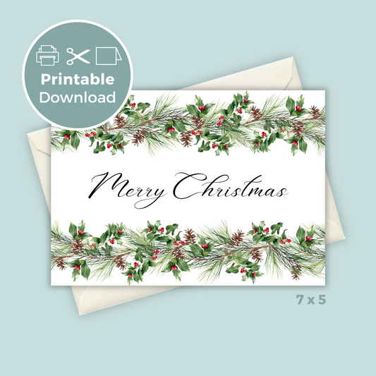 Printable Christmas Card - Festive Garland