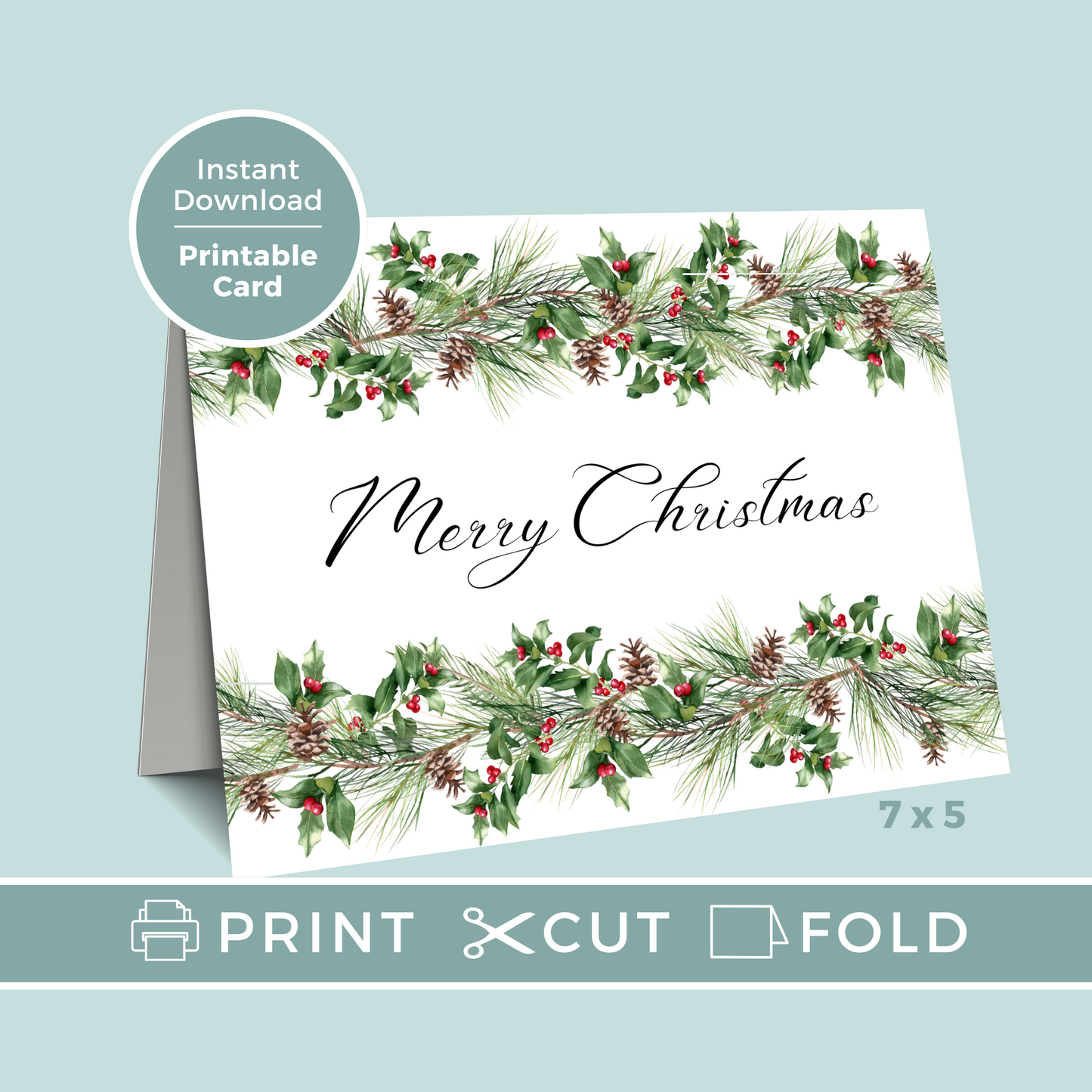 Printable Christmas Card - Festive Garland