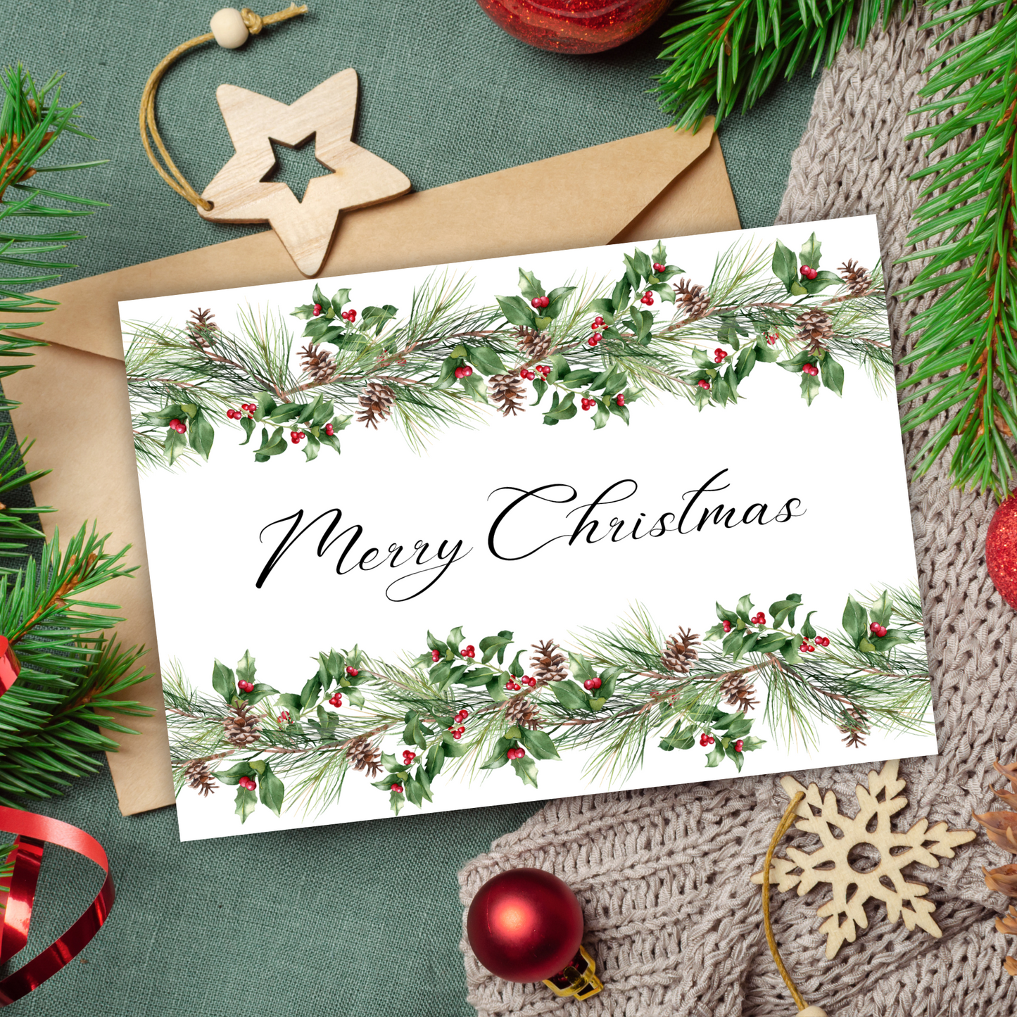 Printable Christmas Card - Festive Garland