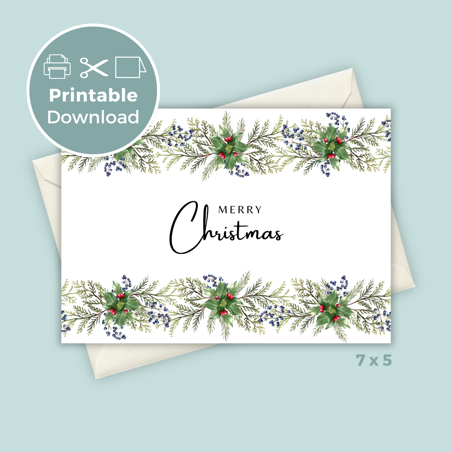 Printable Christmas Card - Festive Garland