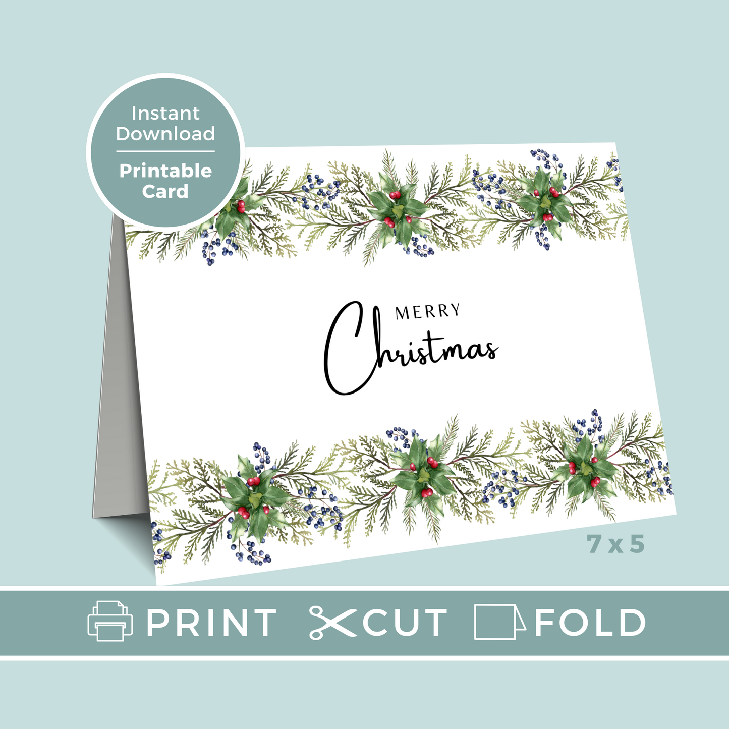 Printable Christmas Card - Festive Garland