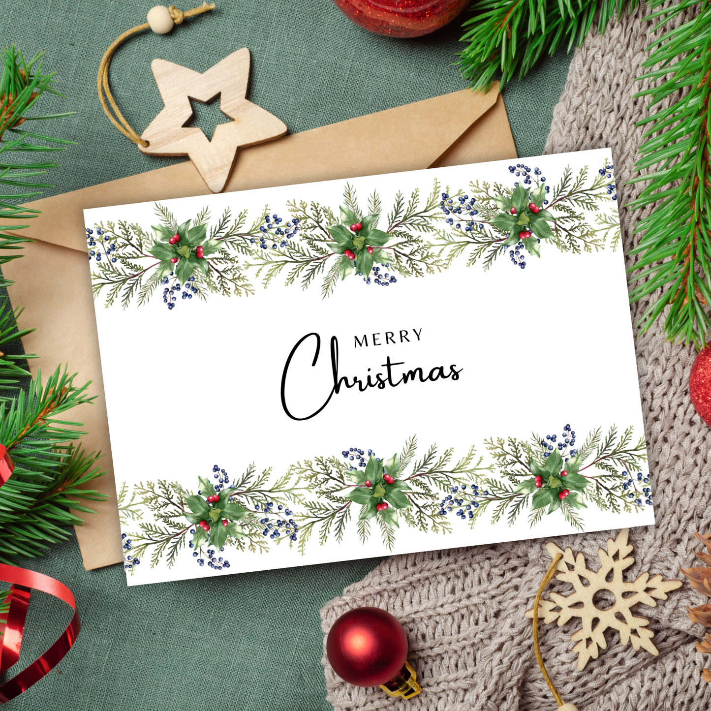 Printable Christmas Card - Festive Garland