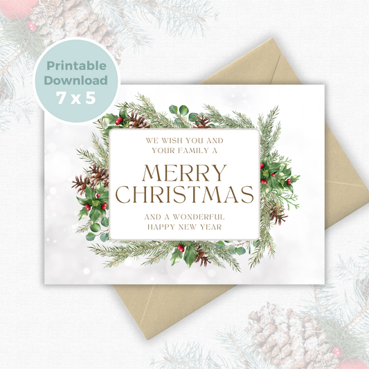 Printable Christmas Card - Festive Flowers