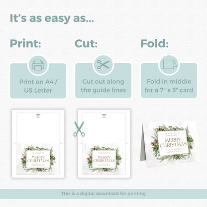 Printable Christmas Card - Festive Flowers