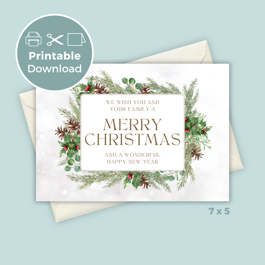 Printable Christmas Card - Festive Flowers