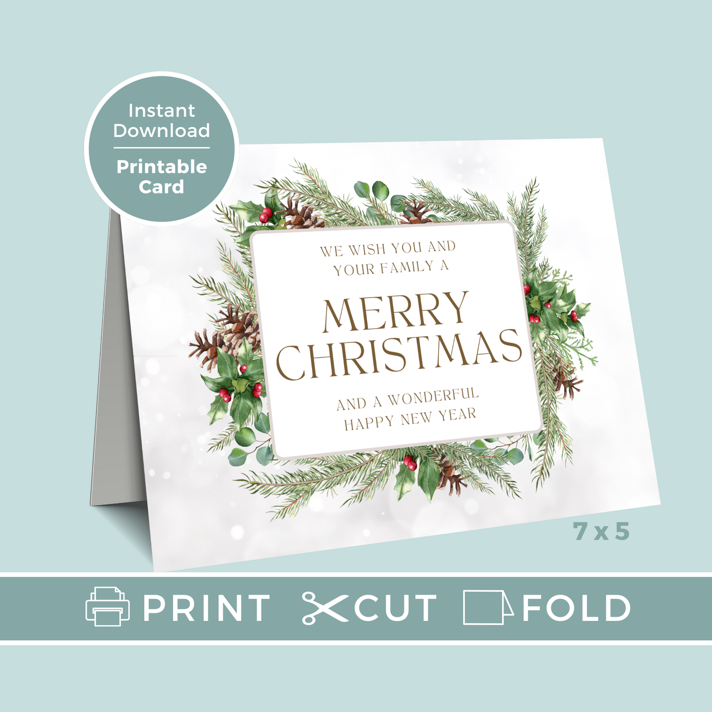 Printable Christmas Card - Festive Flowers