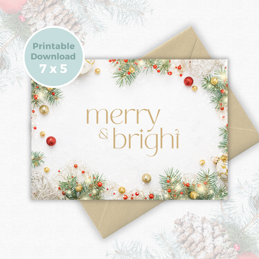 Printable Christmas Card - Merry & Bright