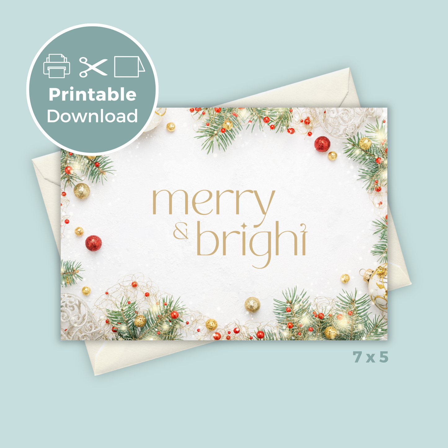 Printable Christmas Card - Merry & Bright