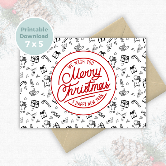 Printable Christmas Card - Gingerbread & Gift Pattern