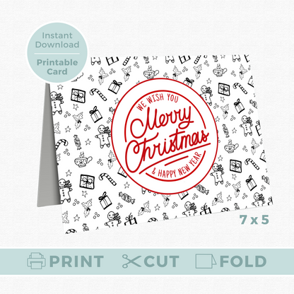 Printable Christmas Card - Gingerbread & Gift Pattern