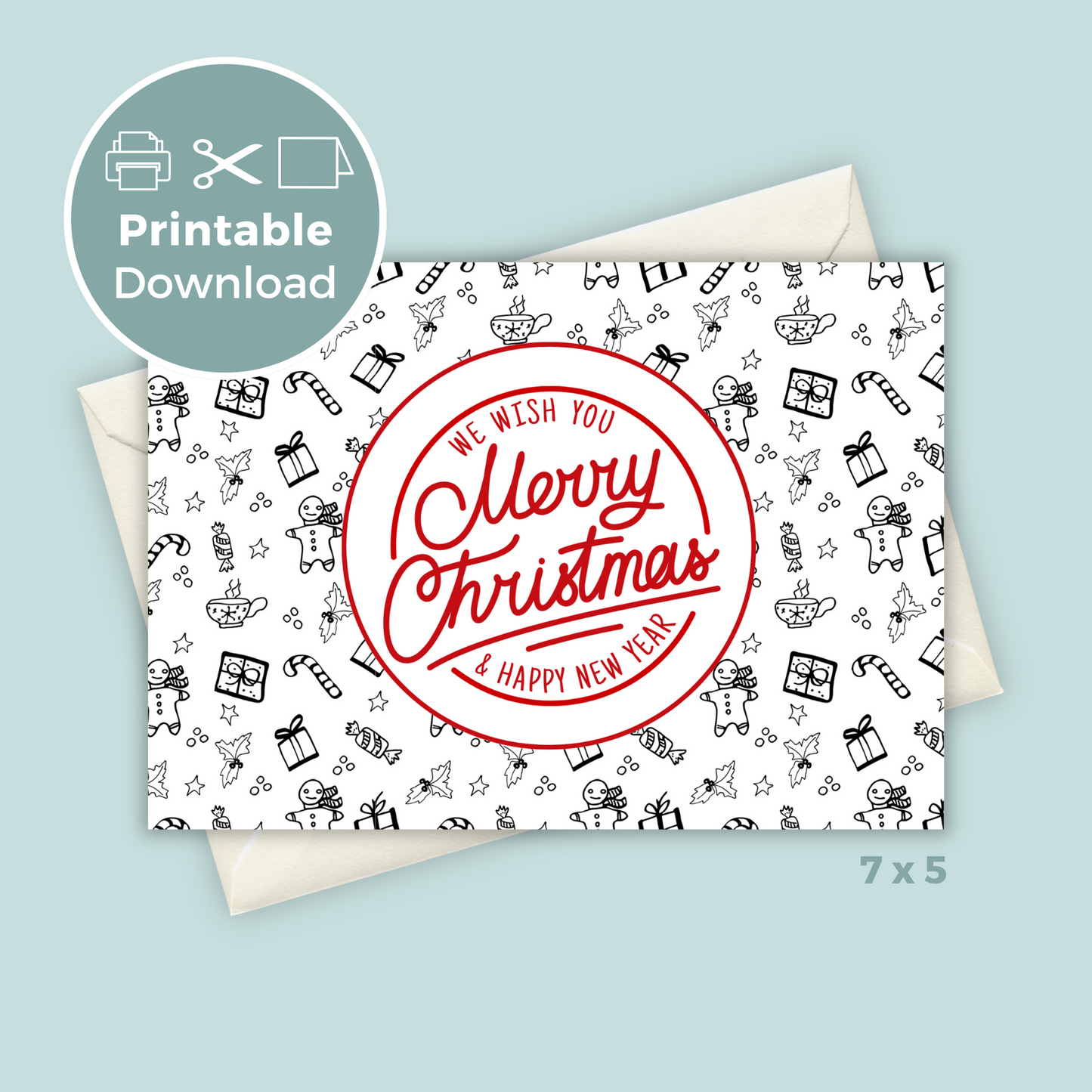 Printable Christmas Card - Holiday Icons