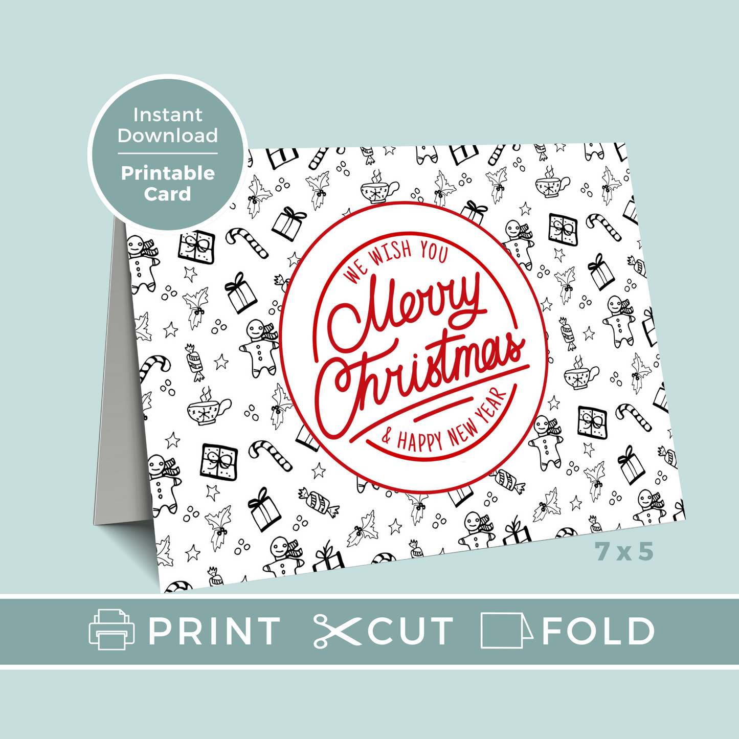 Printable Christmas Card - Holiday Icons