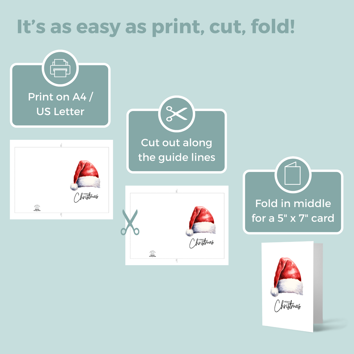 Printable Christmas Card - Santa Hat