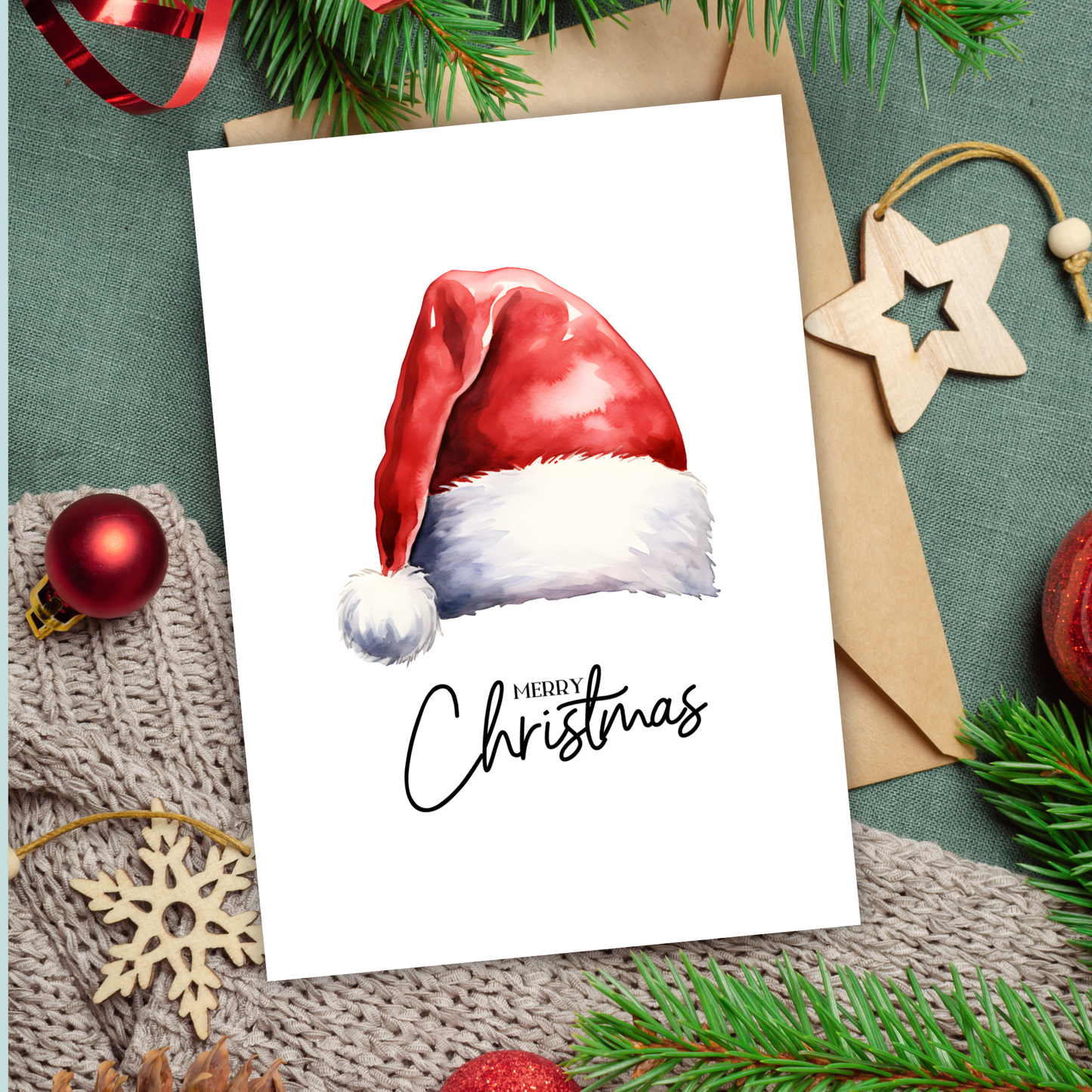 Printable Christmas Card - Santa Hat