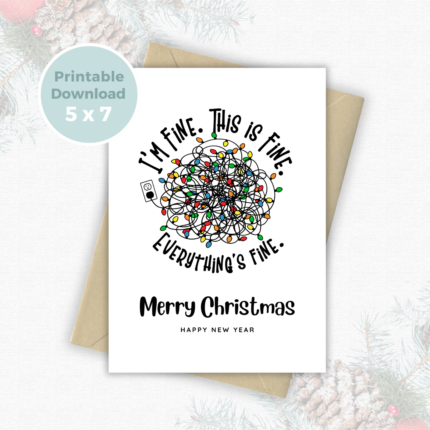 Printable Christmas Card - Tangled Lights