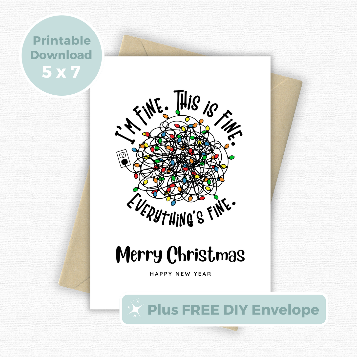 Printable Christmas Card - Tangled Lights