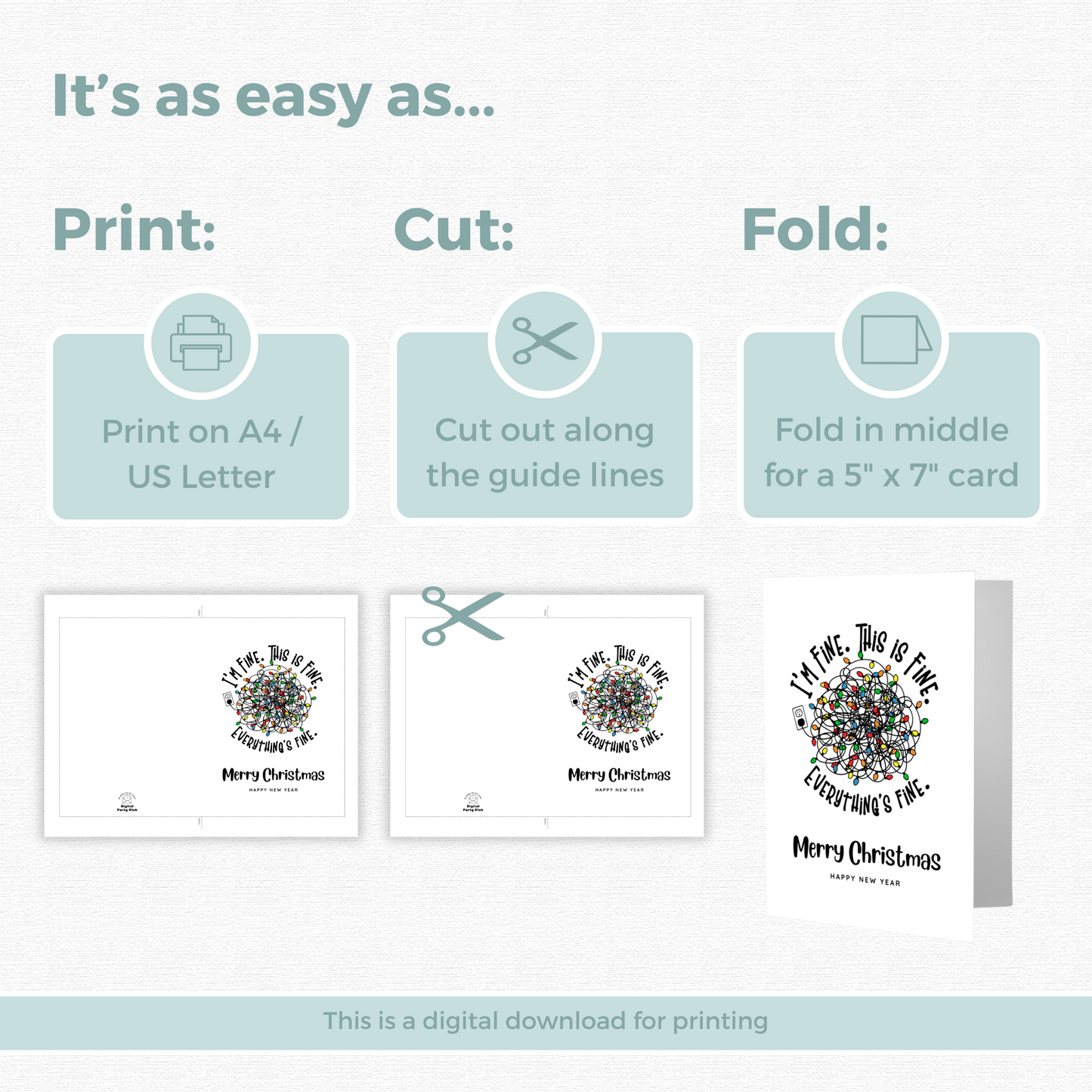 Printable Christmas Card - Tangled Lights