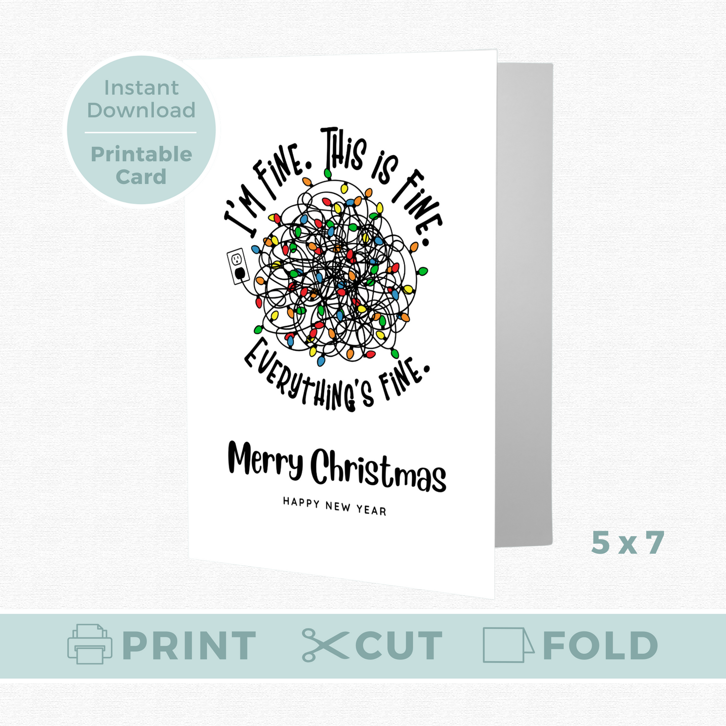 Printable Christmas Card - Tangled Lights
