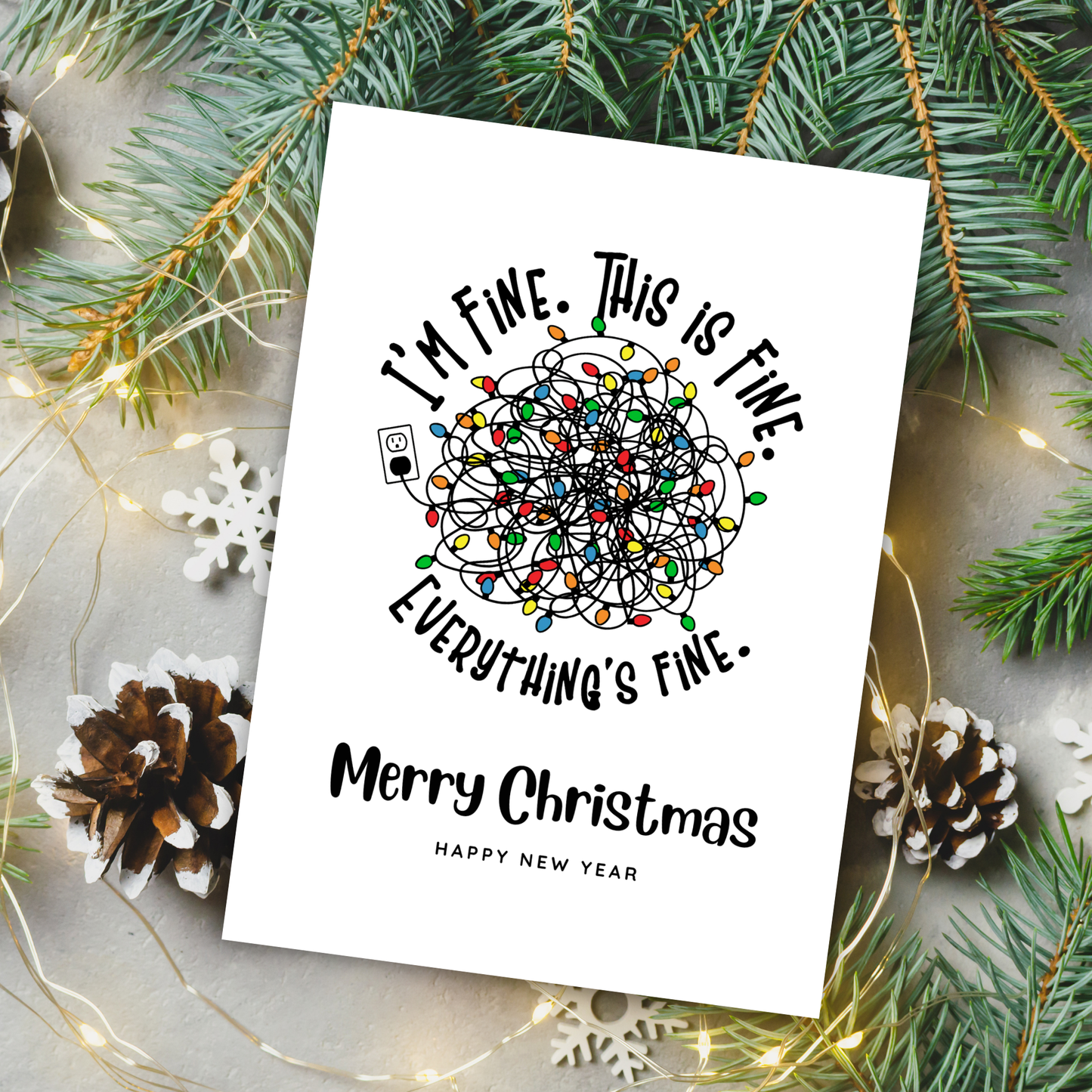 Printable Christmas Card - Tangled Lights
