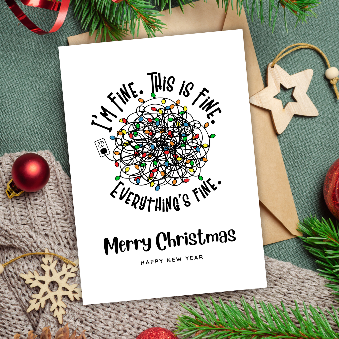 Printable Christmas Card - Tangled Lights