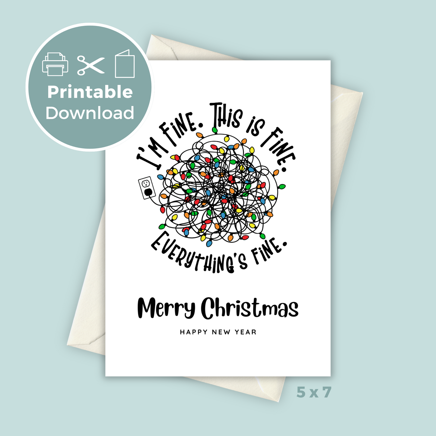 Printable Christmas Card - Tangled Lights