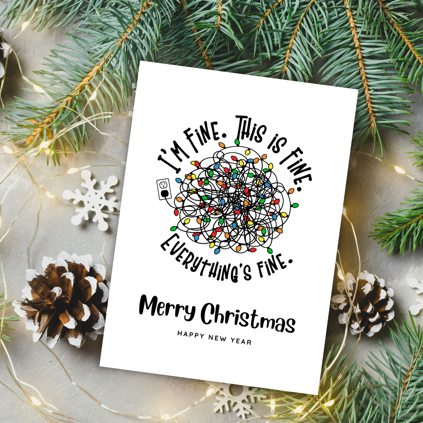 Printable Christmas Card - Tangled Lights