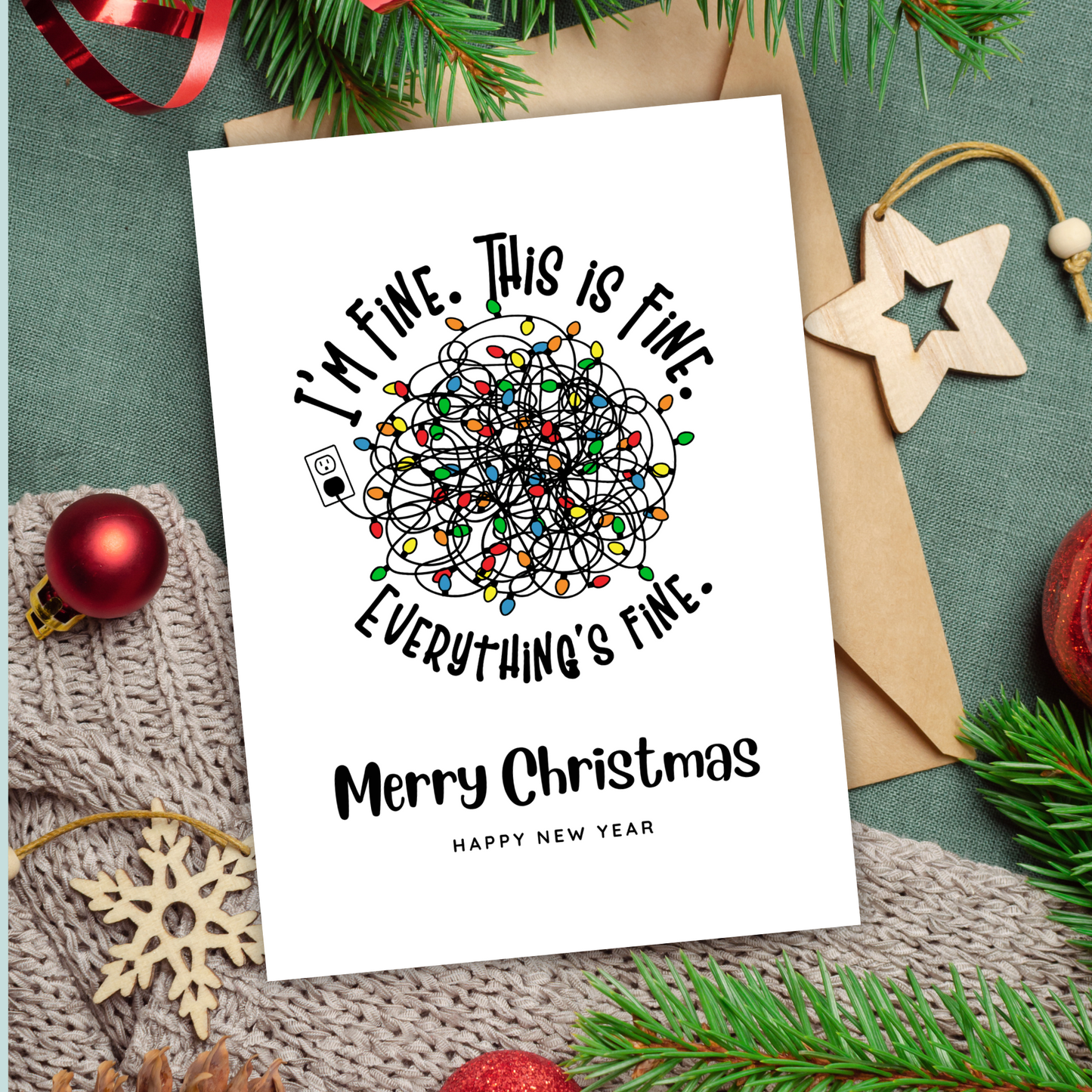 Printable Christmas Card - Tangled Lights