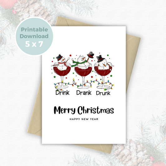 Printable Christmas Card - Drunken Snowmen