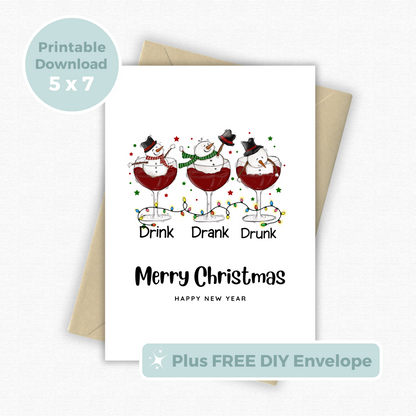 Printable Christmas Card - Drunken Snowmen